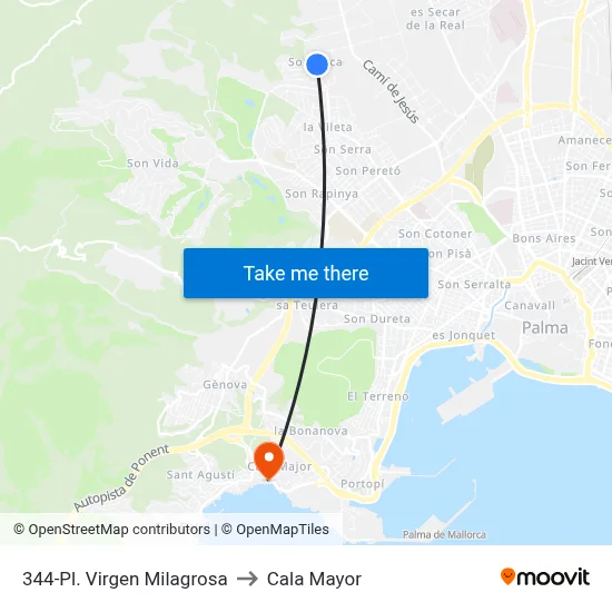 344-Pl. Virgen Milagrosa to Cala Mayor map