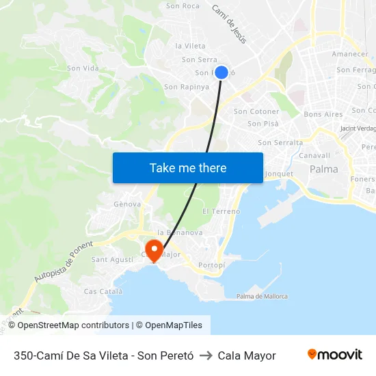 350-Camí De Sa Vileta - Son Peretó to Cala Mayor map
