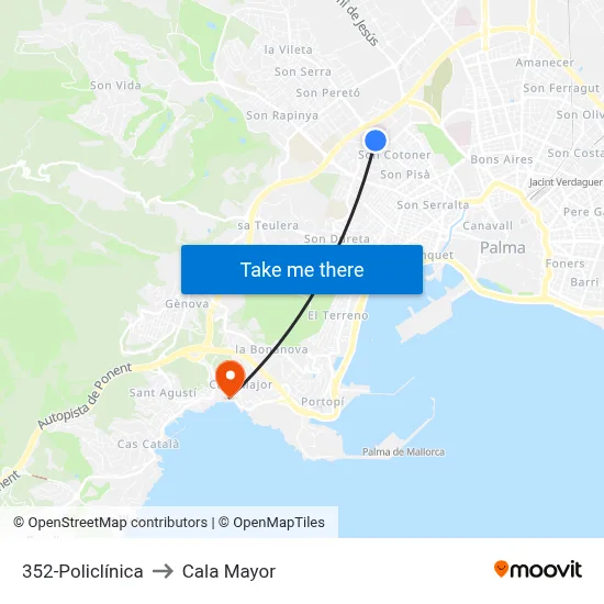 352-Policlínica to Cala Mayor map
