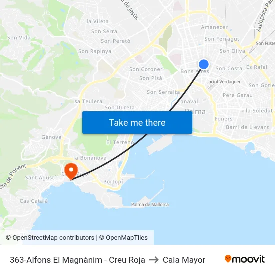 363-Alfons El Magnànim - Creu Roja to Cala Mayor map