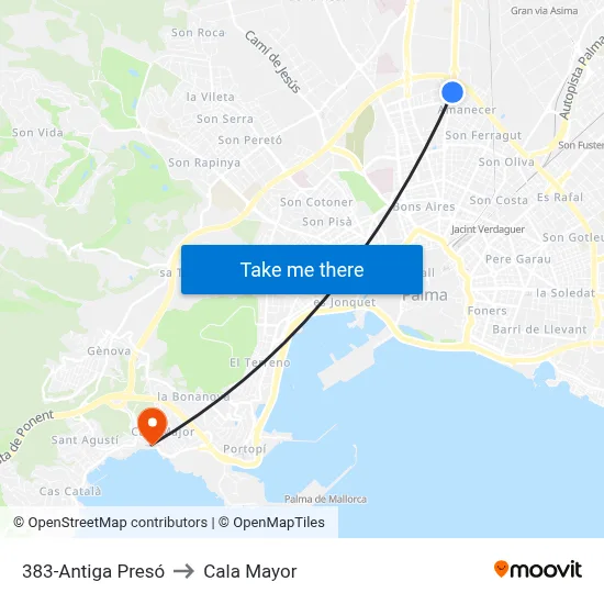 383-Antiga Presó to Cala Mayor map