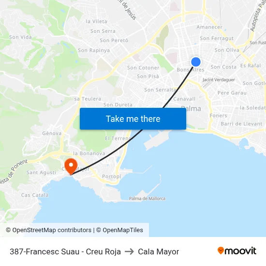 387-Francesc Suau - Creu Roja to Cala Mayor map
