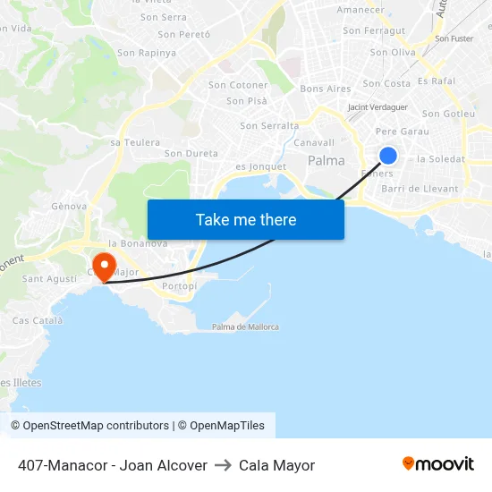 407-Manacor - Joan Alcover to Cala Mayor map