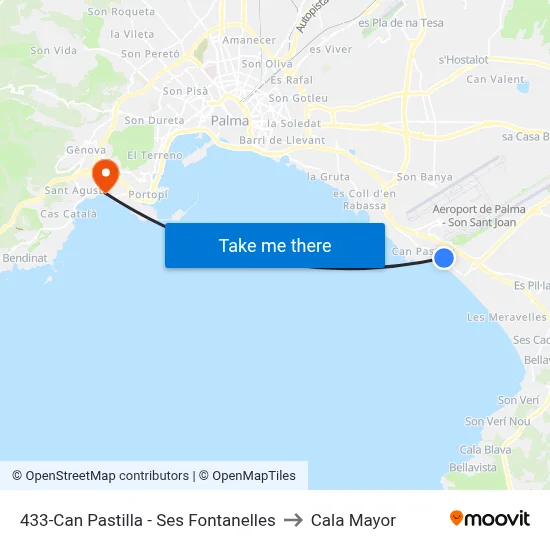 433-Can Pastilla - Ses Fontanelles to Cala Mayor map