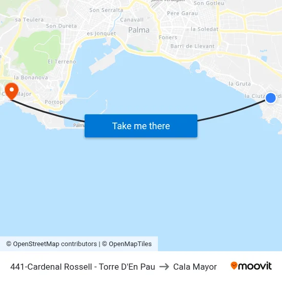 441-Cardenal Rossell - Torre D'En Pau to Cala Mayor map