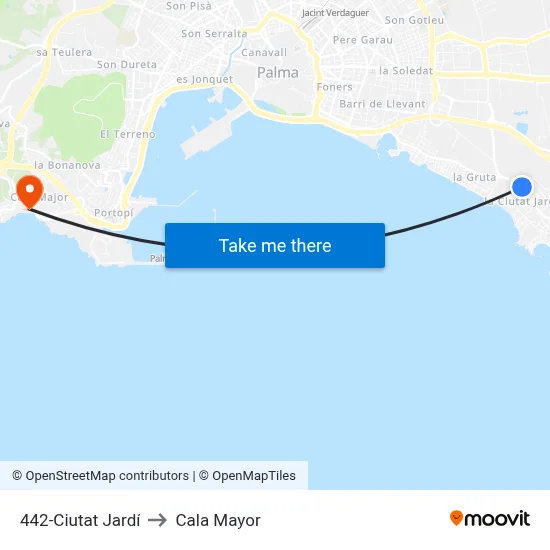442-Ciutat Jardí to Cala Mayor map