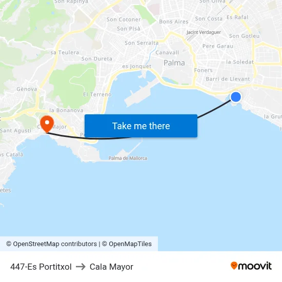 447-Es Portitxol to Cala Mayor map