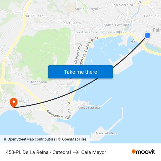 453-Pl. De La Reina - Catedral to Cala Mayor map