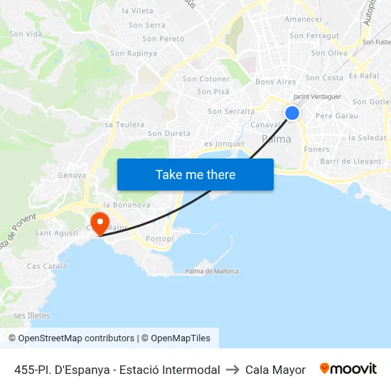 455-Pl. D'Espanya - Estació Intermodal to Cala Mayor map