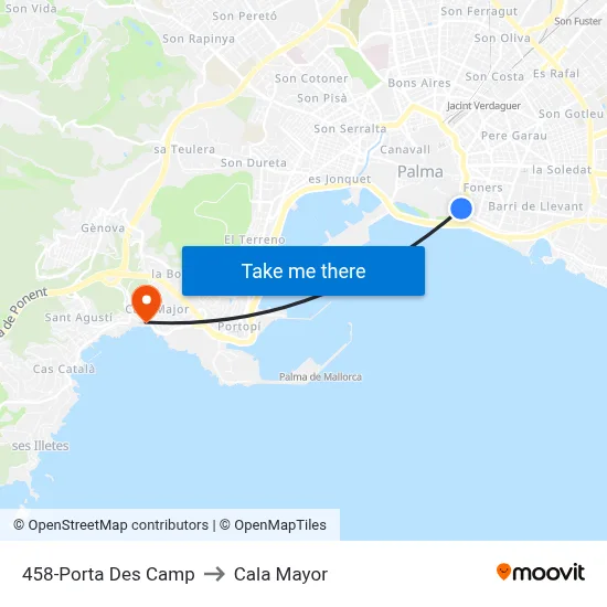 458-Porta Des Camp to Cala Mayor map
