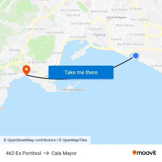 462-Es Portitxol to Cala Mayor map