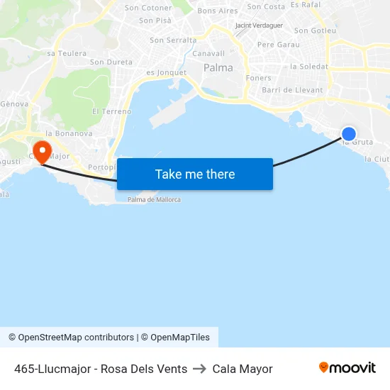 465-Llucmajor - Rosa Dels Vents to Cala Mayor map