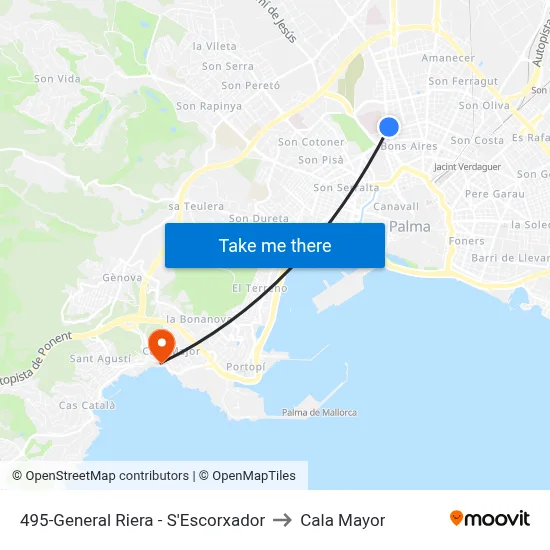 495-General Riera - S'Escorxador to Cala Mayor map