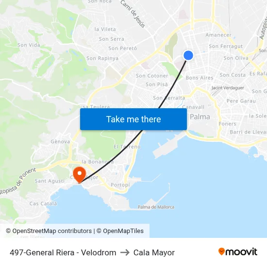 497-General Riera - Velodrom to Cala Mayor map