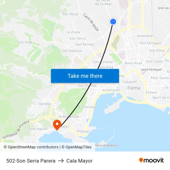 502-Son Serra Parera to Cala Mayor map