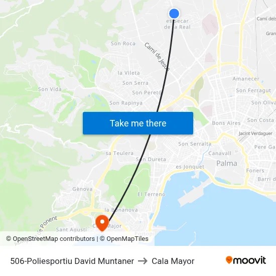 506-Poliesportiu David Muntaner to Cala Mayor map