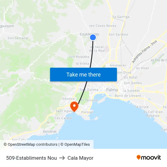 509-Establiments Nou to Cala Mayor map