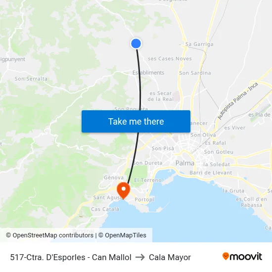517-Ctra. D'Esporles - Can Mallol to Cala Mayor map