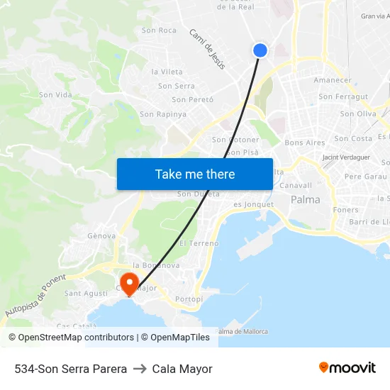 534-Son Serra Parera to Cala Mayor map