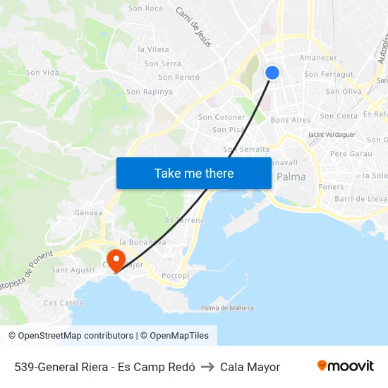 539-General Riera - Es Camp Redó to Cala Mayor map