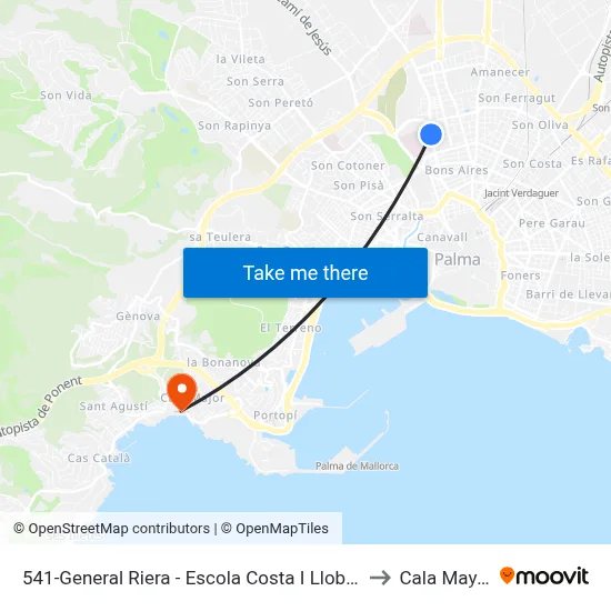 541-General Riera - Escola Costa I Llobera to Cala Mayor map