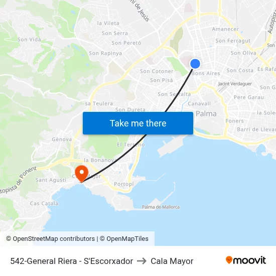 542-General Riera - S'Escorxador to Cala Mayor map