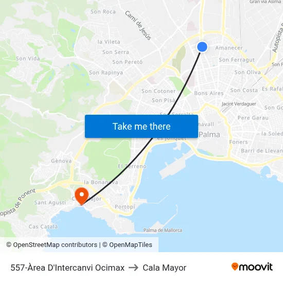 557-Àrea D'Intercanvi Ocimax to Cala Mayor map