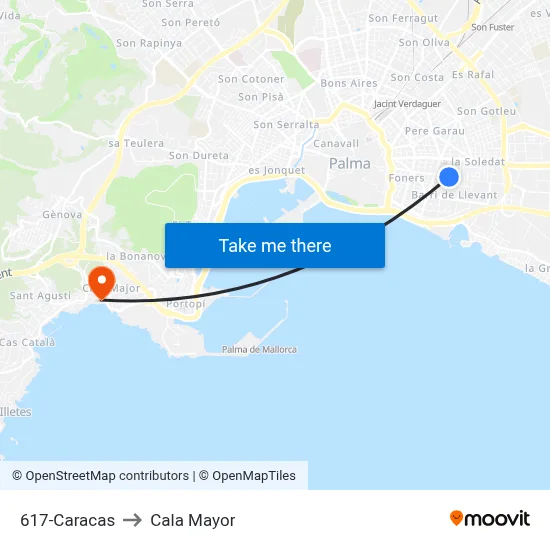 617-Caracas to Cala Mayor map