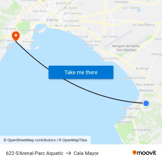 622-S'Arenal-Parc Aquatic to Cala Mayor map