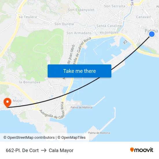 662-Pl. De Cort to Cala Mayor map