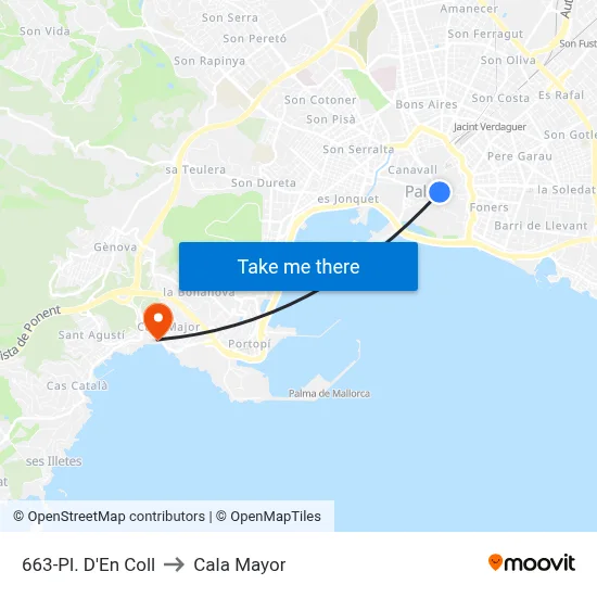 663-Pl. D'En Coll to Cala Mayor map
