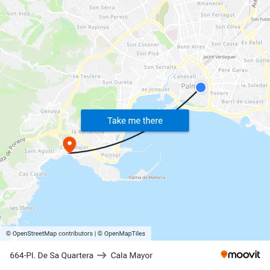 664-Pl. De Sa Quartera to Cala Mayor map