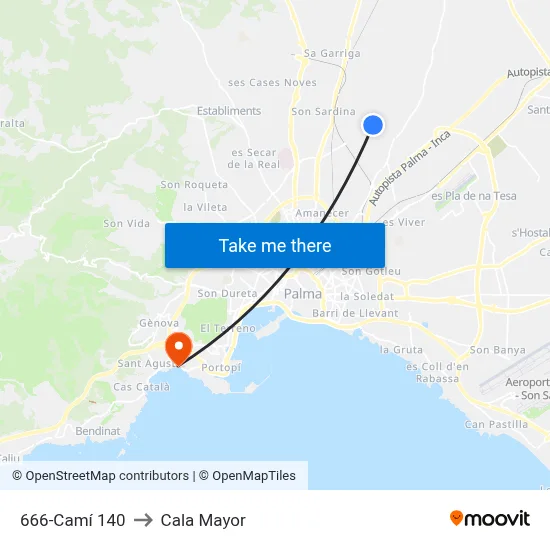 666-Camí 140 to Cala Mayor map