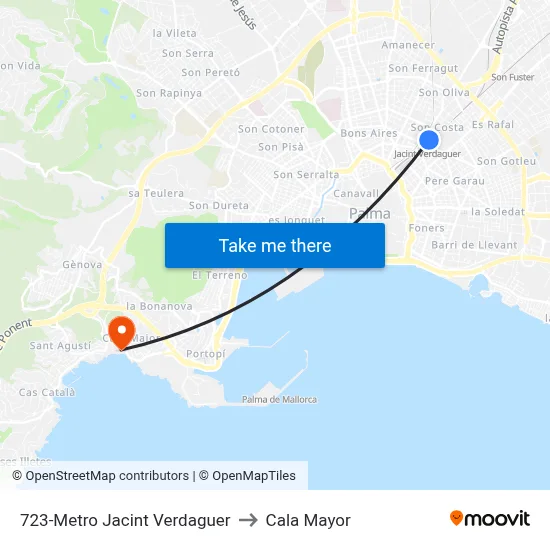 723-Metro Jacint Verdaguer to Cala Mayor map