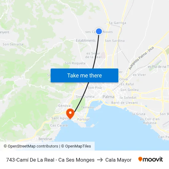 743-Camí De La Real - Ca Ses Monges to Cala Mayor map