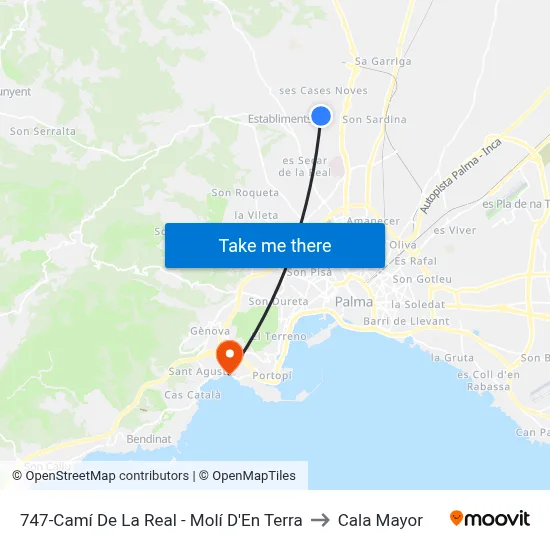 747-Camí De La Real - Molí D'En Terra to Cala Mayor map