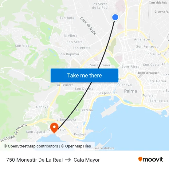750-Monestir De La Real to Cala Mayor map