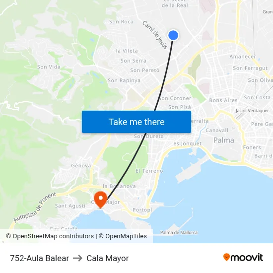 752-Aula Balear to Cala Mayor map