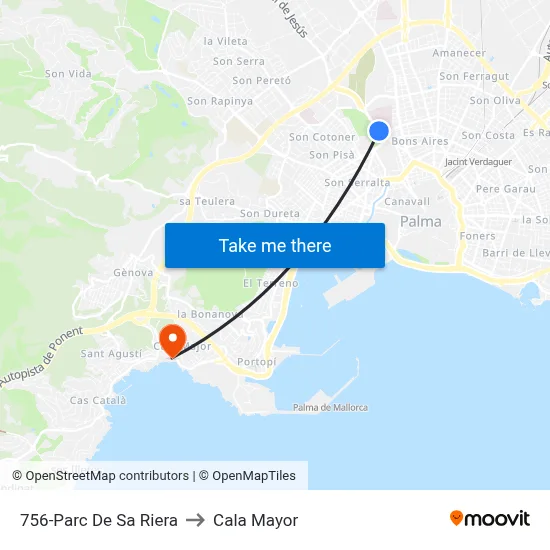756-Parc De Sa Riera to Cala Mayor map