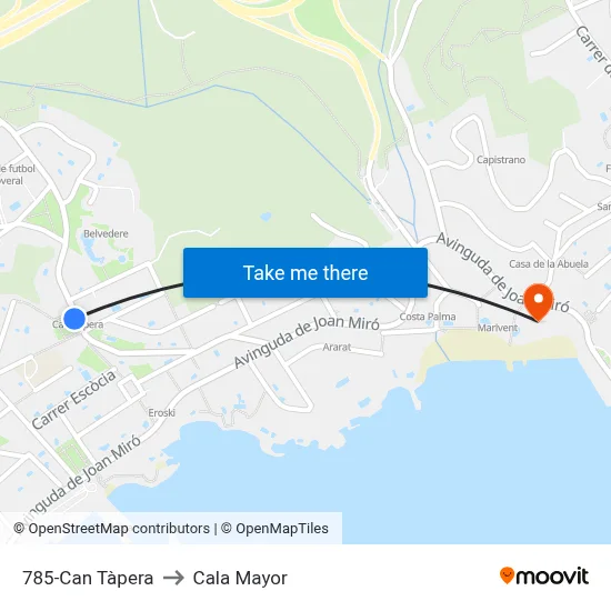 785-Can Tàpera to Cala Mayor map