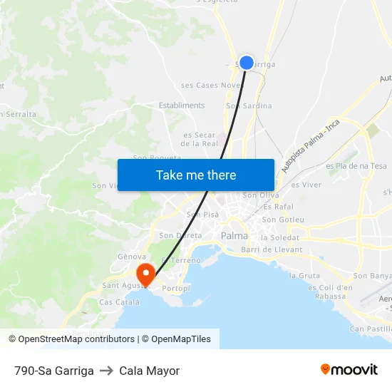 790-Sa Garriga to Cala Mayor map