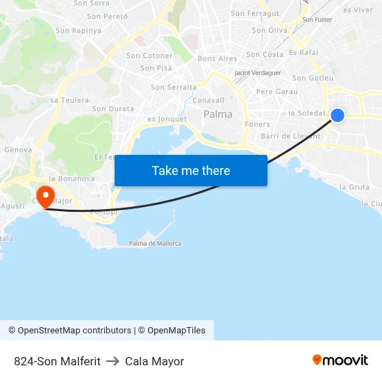 824-Son Malferit to Cala Mayor map