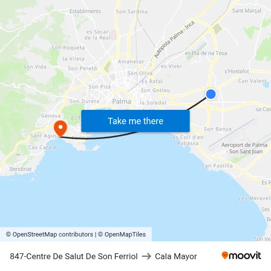 847-Centre De Salut De Son Ferriol to Cala Mayor map