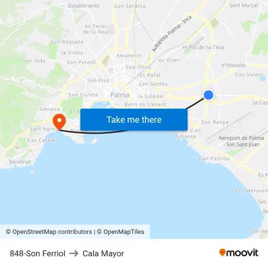 848-Son Ferriol to Cala Mayor map