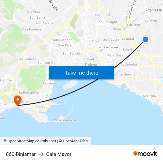 860-Biniamar to Cala Mayor map