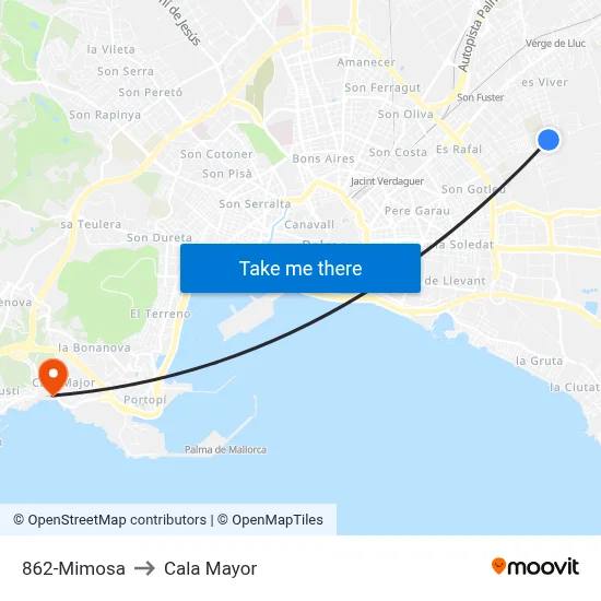 862-Mimosa to Cala Mayor map