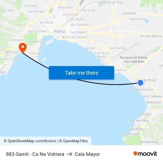883-Samil - Ca Na Vidriera to Cala Mayor map