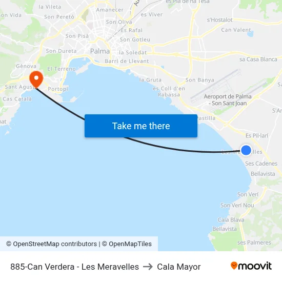 885-Can Verdera - Les Meravelles to Cala Mayor map