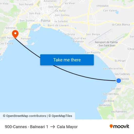 900-Cannes - Balneari 1 to Cala Mayor map