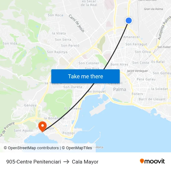 905-Centre Penitenciari to Cala Mayor map
